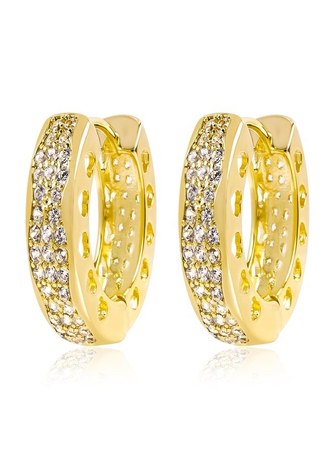 MOONWALTZ Gold Cubic Zirconia Chunky Hoop Earrings for Women 14K Gold Plated Thick Chunky Huggie Hoop Earrings with Hollow Heart Earrings Sparkly CZ Hoop Post Earrings Lightweight Trendy Jewelry Gift for Women - Image 1